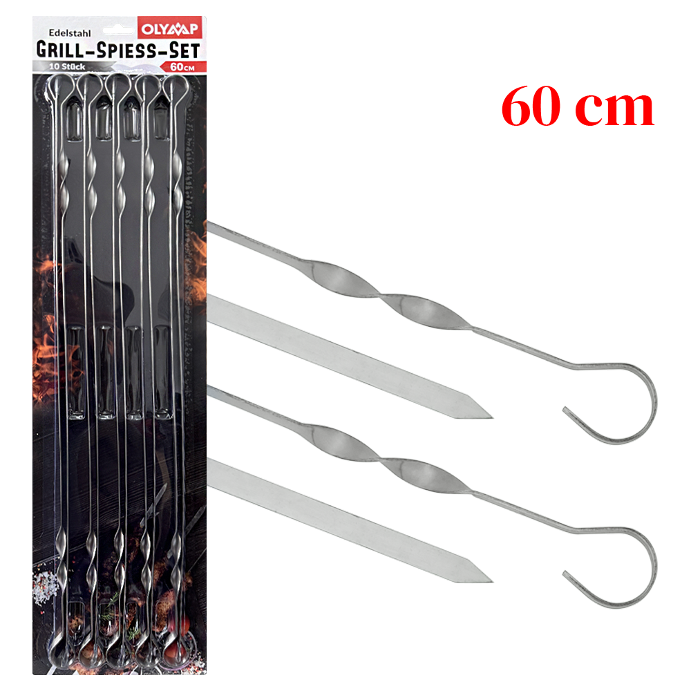 Grillspieß, 10 St. 60 cm, 10 mm breit, Edelstahl 1,5 mm 